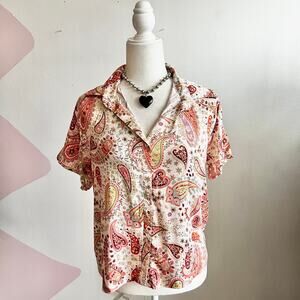 Dee Elly Anthropologie Paisley‎ Button Up Top Medium Boho Chic Retro Bohemian